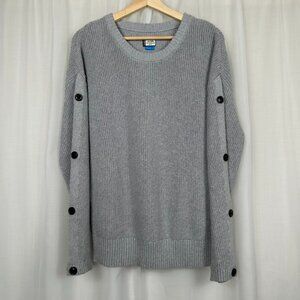 Kavu Pullover Knit Sweater Small Gray Relaxed Fit Recycled Button Sleeves FLAW